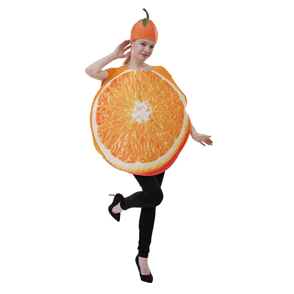 Umorden Unisex adulto uomo donna affettato arancione Costume tunica frutta verdura spugna vestito divertente Purim Halloween Party Fancy Dress