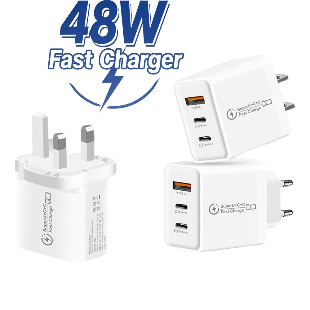 

48W USB C Wall Charger Multi Port USB PD Quick Charge Adapter For Xiaomi iPhone 13 12 Samsung Mobile Phone EU/US Plug Charging