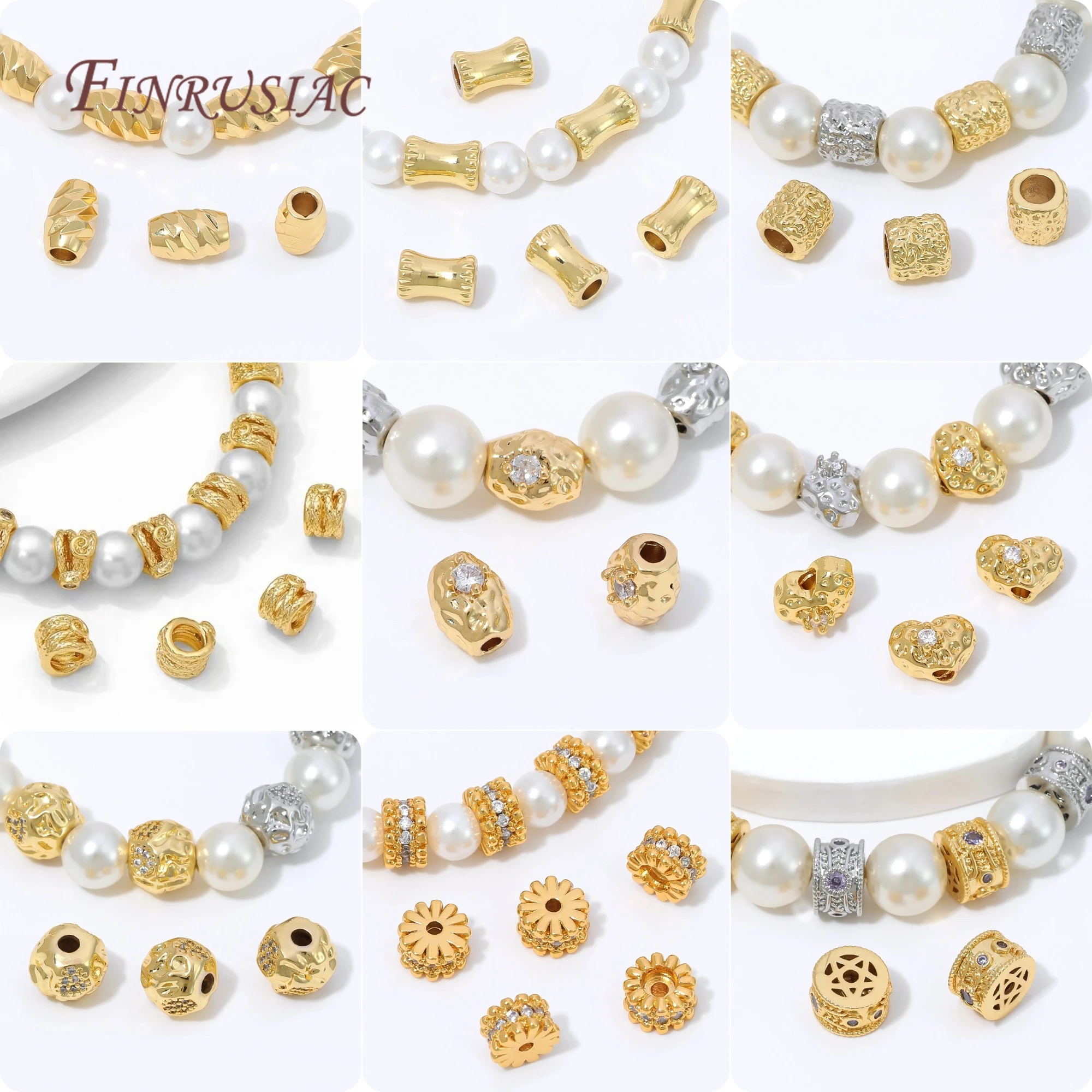 Cuentas espaciadoras chapadas en oro de 18K, cuentas de circonita, cuentas sueltas de latón para pulseras, collares, accesorios de joyería DIY, componentes de joyería con dijes.