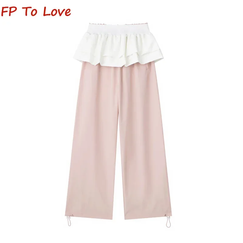 

Y2K 2024 Summer Drag Floor Thin Drawstring Trousers Spice Girls Ballet Poncho Two Piece Wide Leg Slim Casual Pants Women