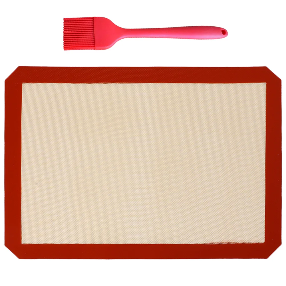 

Heat Resistant Silicone Baking Mat Nonstick Glass Fiber Liner with Oil Brush for Oven Pastry Cookies Pizza Baking Mat