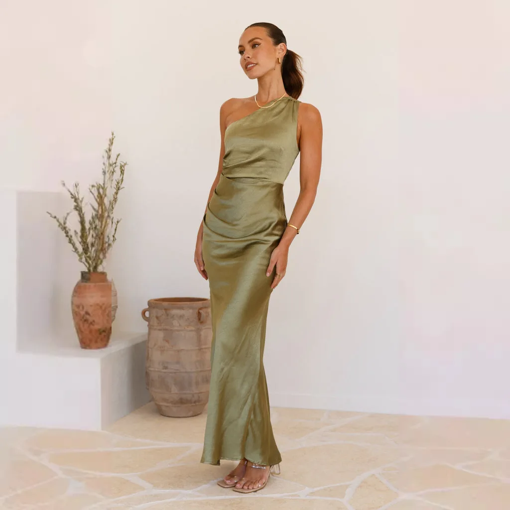 2025, trendiges Brautjungfernkleid aus olivgrünem Satin, langes Kleid für Hochzeit, Party, Brautjungfer, Gastkleid, ärmellos, für Frühling und Sommer