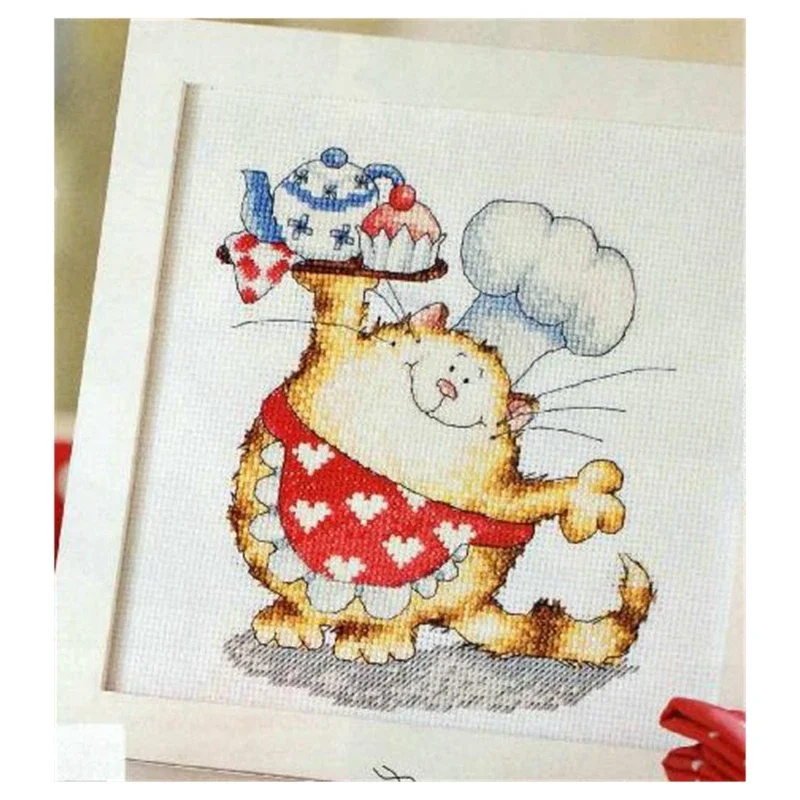 Cross Stitch Kit Magazine Style Cat Chef Cartoon Small Picture 18ct 14ct 11ct Precise Printed Embroidery Material Bag