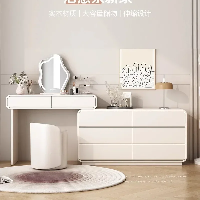 New Solid Wood Makeup Table with Storage Cabinet Bedside Chest Dresser Integrated Bedroom Simple Modern Cream Style Furniture