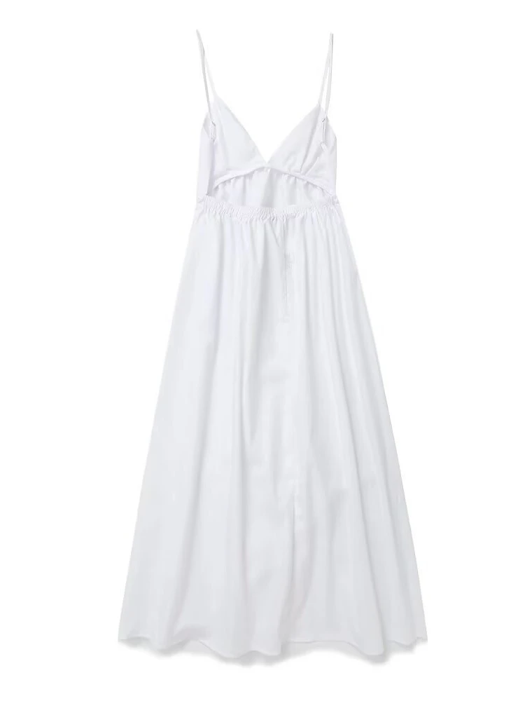 Women's Backless Midi Dress Waistband V Neck Solid Pullover High Waisted Loose Fitting Camisole A-line Skirt New Chic Dress image 2