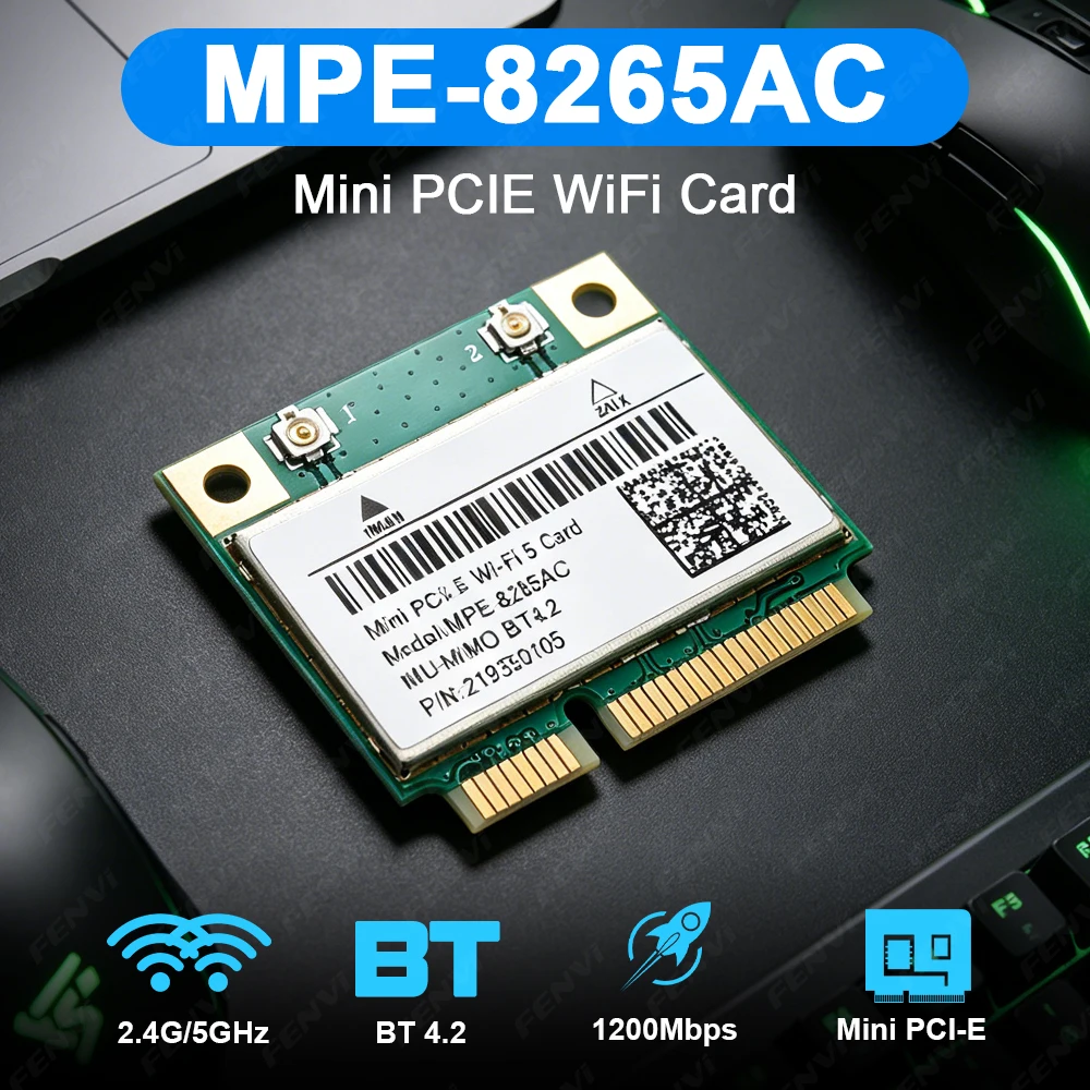 Mini PCI-E WiFi 5 Card 1200Mbps Dual Band 2.4G/5GHz Bluetooth 4.2 802.11ac Wireless Adapter MU-MIMO for Laptop Notebook PC