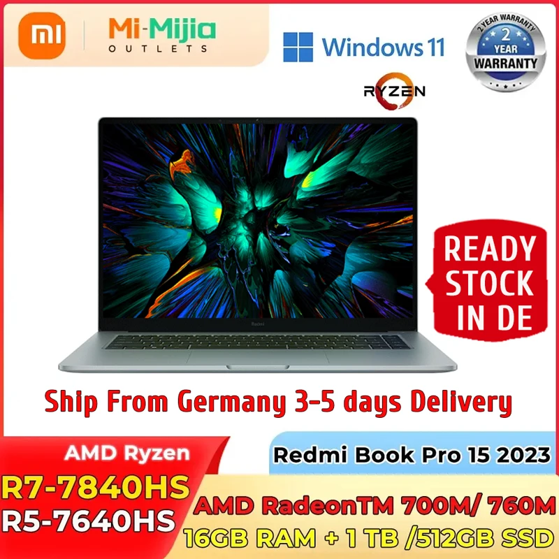 Xiaomi Redmi Book Pro 15 Mi Laptop AMD R7-7840HS Notebook 16G RAM 512G 1TB SSD 15.6