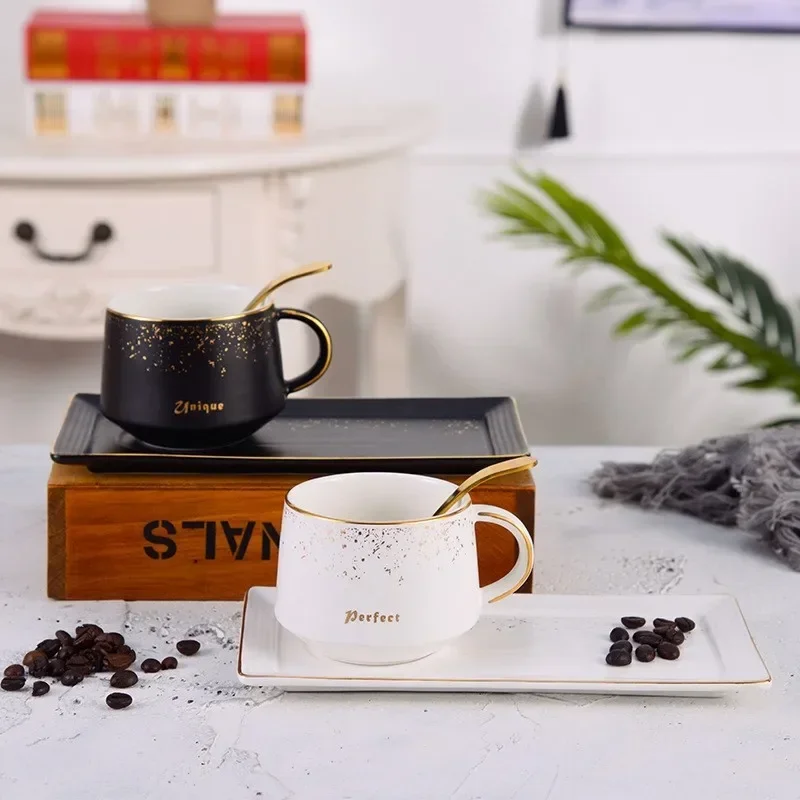 250ml European Style Creative Ceramic Coffee Cup Set Porcelain Cups With Tray And Spoon Water Tea Mug Breakfast Milk Mugs