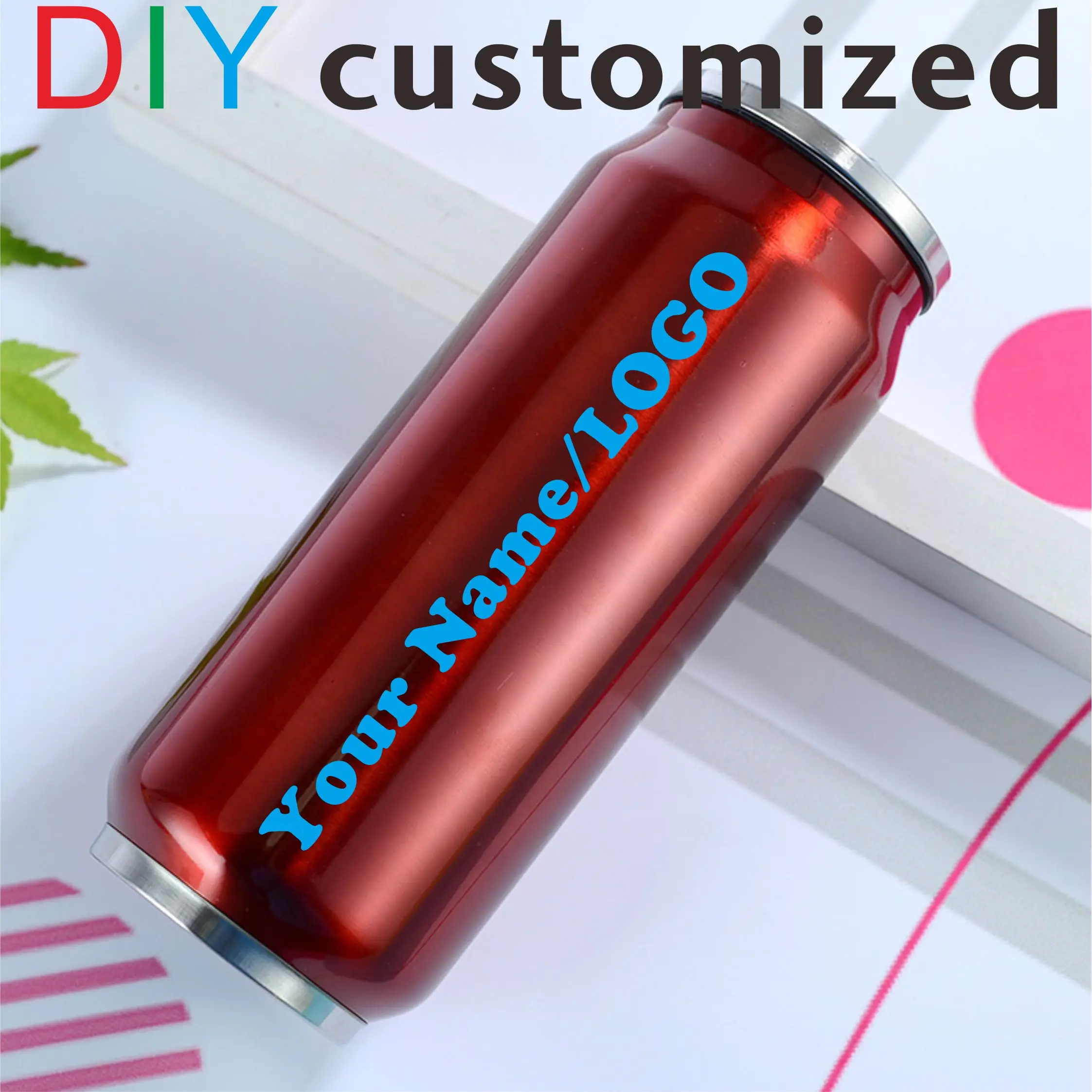 500ML Cola Can Customized Print Name Photo LOGO Insulated Thermos Stainless Steel Vacuum Bottle Keep Water Cold Portable Gift