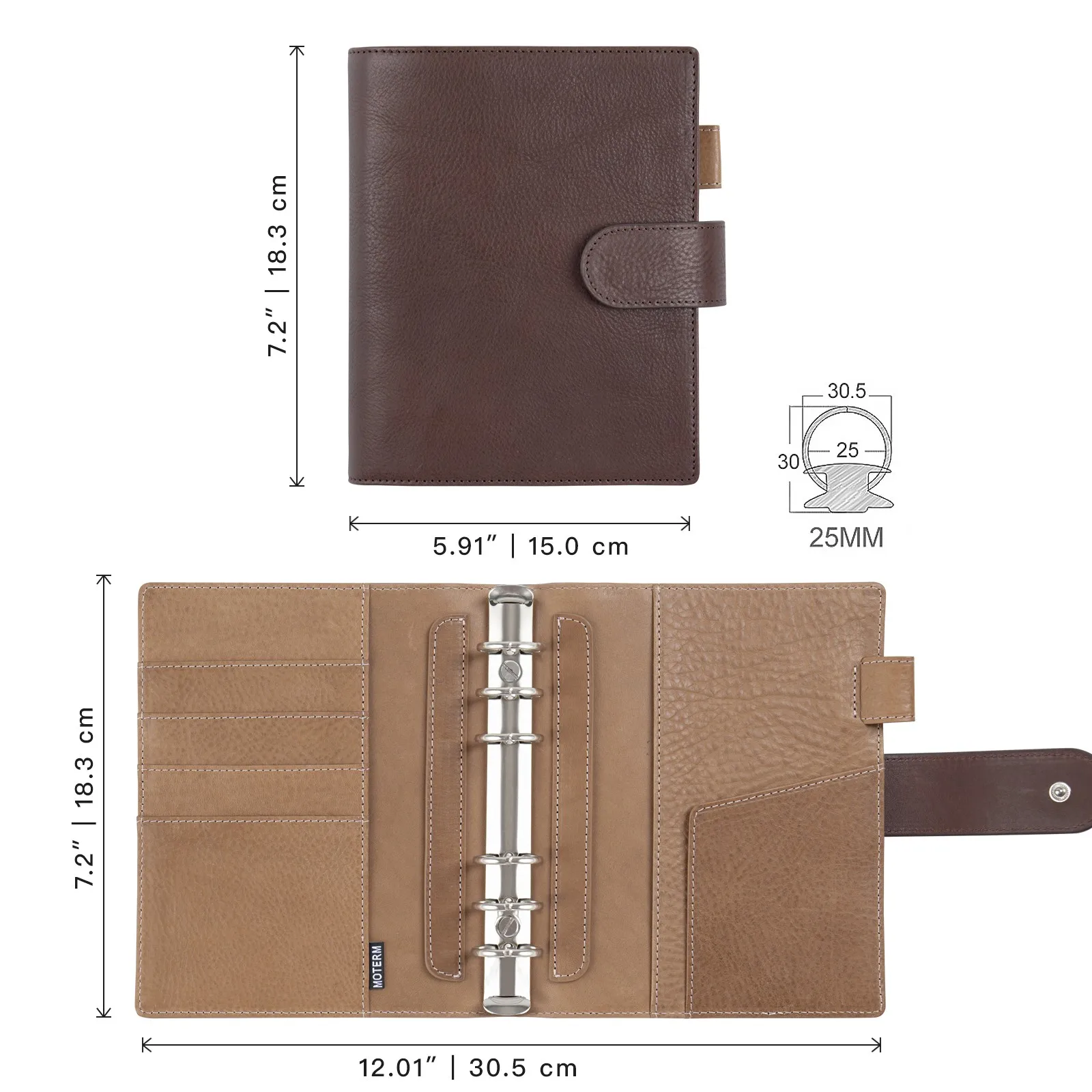 Moterm Franklin Covey Compact Size Elite Ring Planner Vegetable Tanned Leather Notebook Cover FCC Binder Organizer Journal Diary