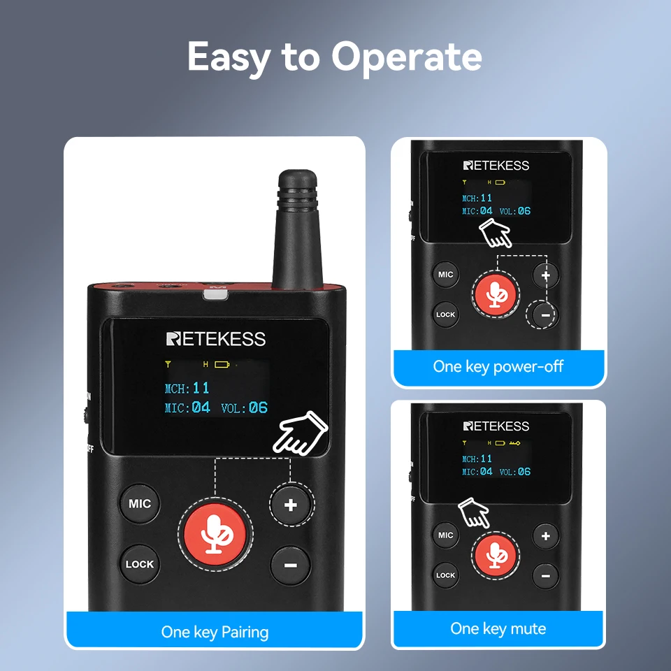 RETEKESS TT126R Tourguide-System Ohrhörer D-förmig für Fabriktraining, Reiten, Ausflüge, Dolmetschen, Konferenzen und Meetings – Detail 8