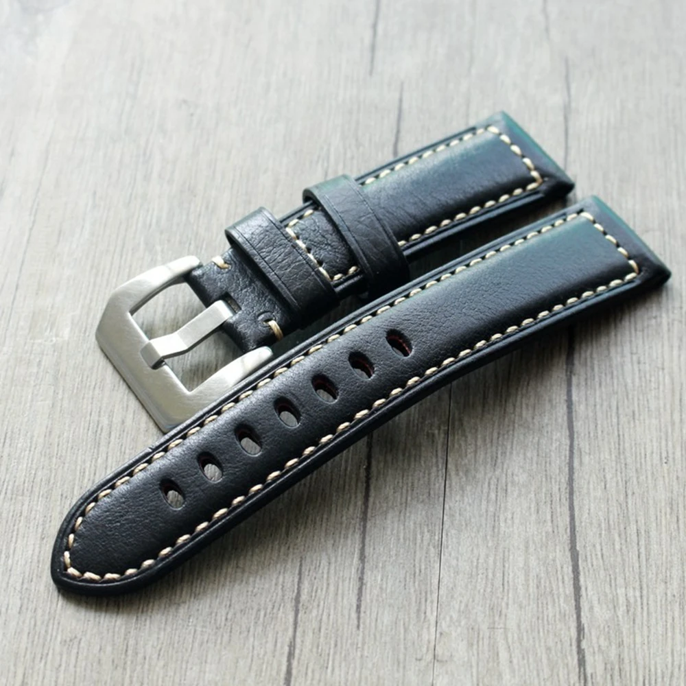 Handgefertigtes Top-Layer-Rindsleder-Ctrap, 20 mm, 22 mm, 24 mm, 26 mm, schwarzes italienisches Leder, geeignet für mechanische Uhren, Herren-Armband