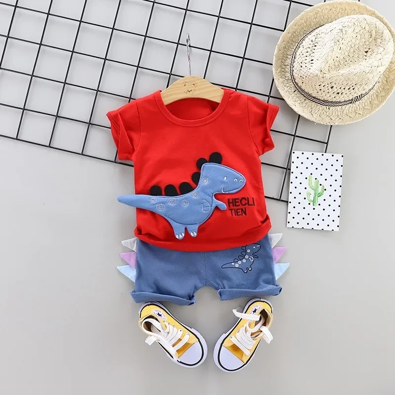 Summer Children Baby Boys Girls Wear Cartoon Patch T-Shirt Shorts 2pcs/Set Toddler SUIT SET Cotton Clothing Infant Tracksuit