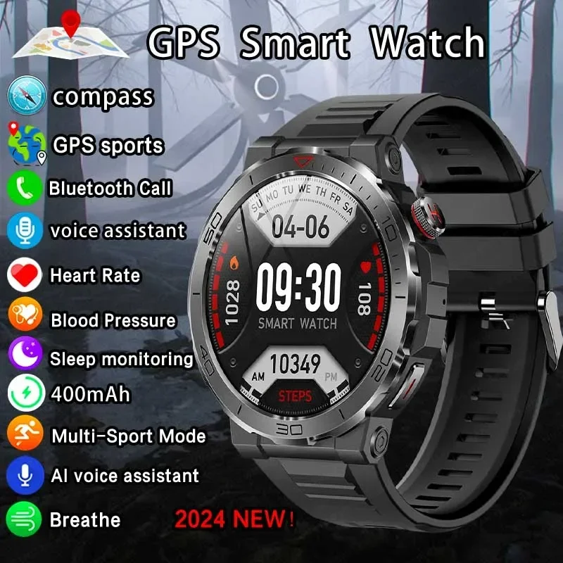 

2024 New Outdoor Smart Watch AMOLED HD Screen 1ATM Waterproof Watch Bluetooth Call smartwatch GPS Movement Track for Android IOS