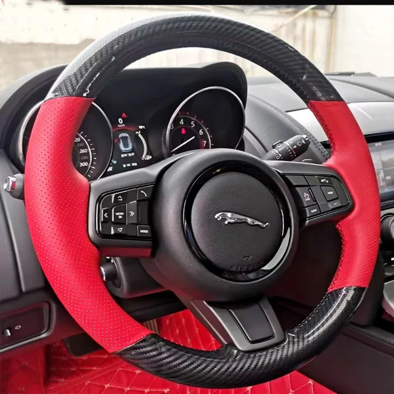 Hand Stitched carbon fibre suede non-slip Car Steering Wheel Cover For Jaguar XFL XE XJL F-PACE XKR E-PACE F-Type auto parts