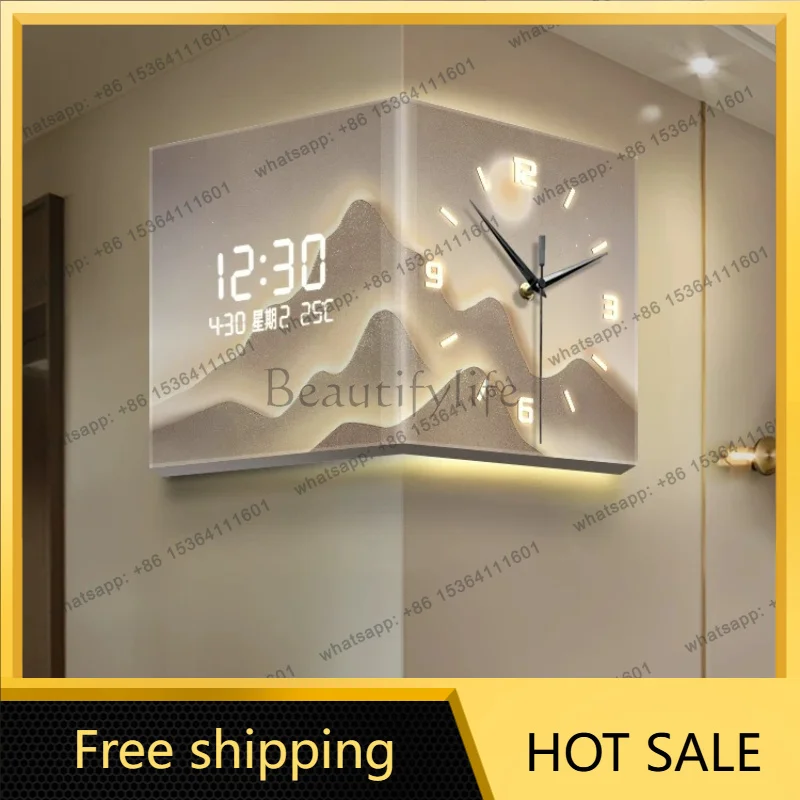 LJY Elegant Nordic Style Wall Clock Unique Elegant Double Sided Digital Wall Clock Living Room Horloge Murale Home Decor Items