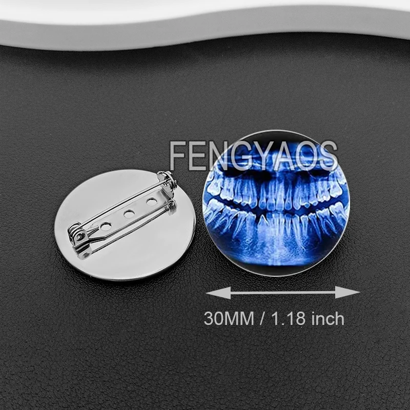 Stainless Steel Creative X-Ray Pins Badge Brooches for Backpack Glass Cabochon Skeleton Badges Gift for Doctor and Nurse