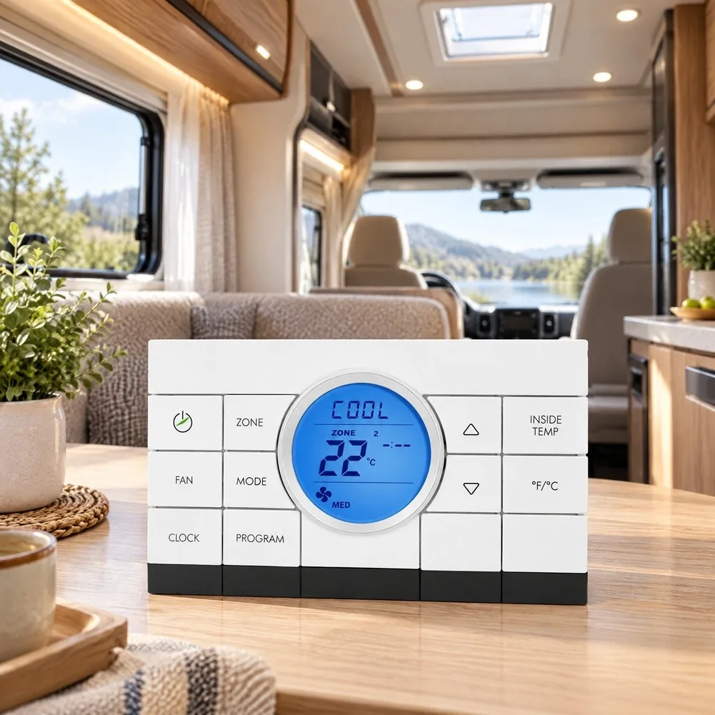 Multi-Zone Thermostat for Camper Travel Trailer with Full-Function Buttons ZONE MODE FAN CLOCK PROGRAM and Auto Mode Support