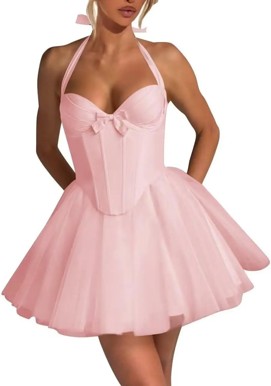 فستان العودة للوطن 2025 مع فيونكة فستان قصير للحفلات الراقصة على شكل حرف A فساتين حفلات الكوكتيل فساتين كوكتيل فوق الركبة، صغير