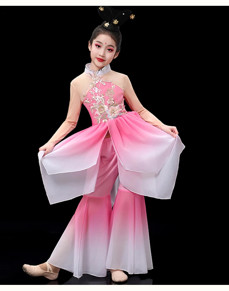 Klasyczne stroje narodowe Yangko, odzież sceniczna, dziewczęce, dziecięce, starożytne ludowe, wachlarze, parasole, taniec na placu, na scenę.