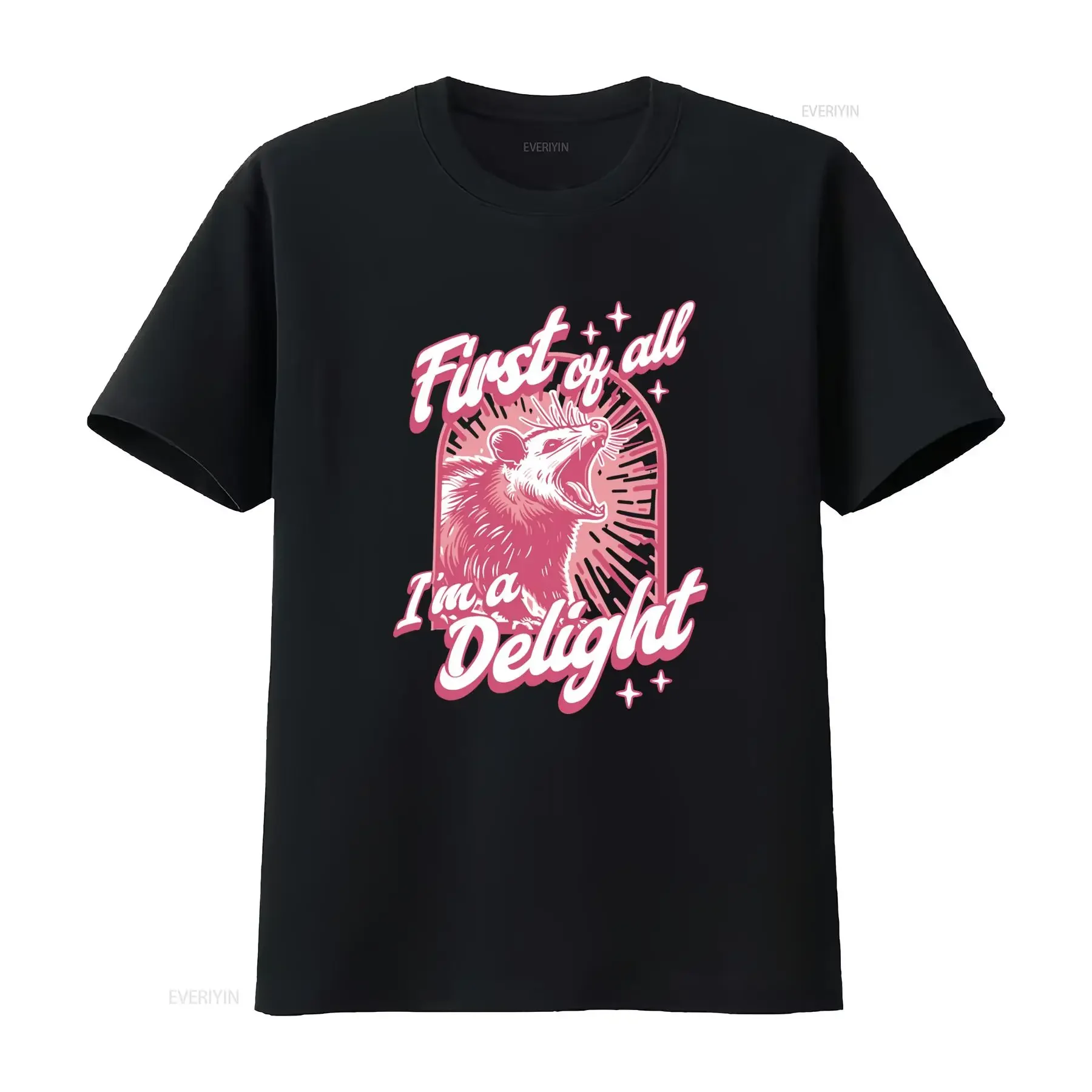 First Of All I'm A Delight T Shirt Opossum Meme Lover Funny Feral Girl Summer  vintage Washed Breathable Versatile streetwear