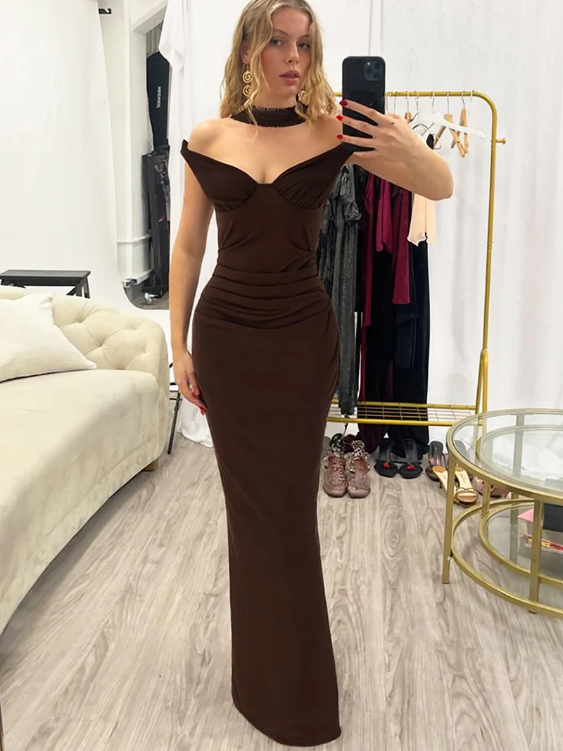 DGLUKE ปิดไหล่ Backless Maxi ชุดผู้หญิง Sweetheart คอชุดเข้ารูปชุดราตรียาวชุดราตรี