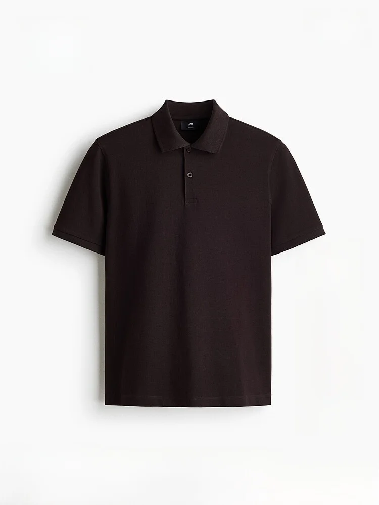 

H&M Men's Shirt Standard Fit Pique Fabric Short Sleeve Collared Top Summer New Arrival Comfortable Cotton Material