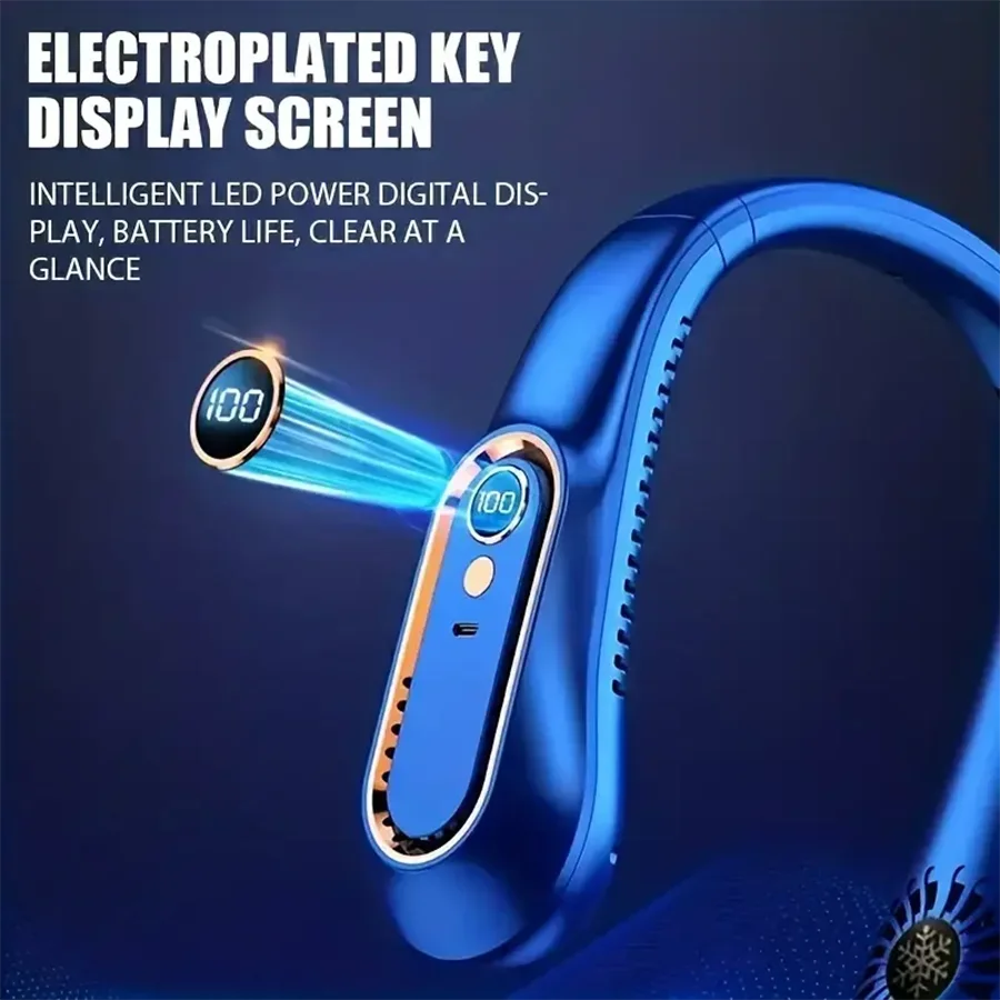 2025 Neue Bestseller, tragbarer Nackenventilator, tragbare Klimaanlage, flügelloser Nackenventilator, Luftkühler, 5 Gänge und LED-Bildschirm