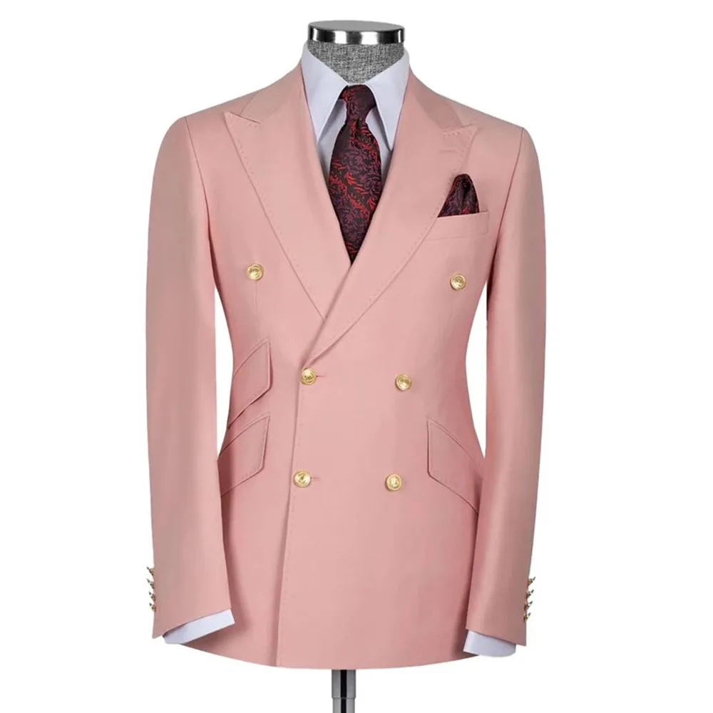 

Handsome Pink Green Suits for Men Double Breasted 2 Pieces Jacket Pants Blazers Sets Slim Fit Male Business Banquet Clothing