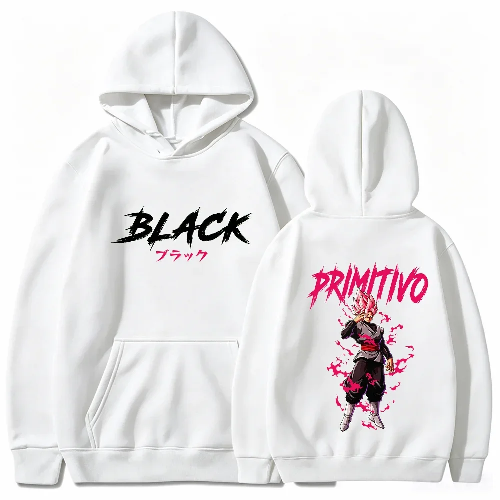 Anime DBS Hoodie, Goku Black Rosé Character Art With Japanese Text Front & Back Print Long Sleeve Casual Pullover Sweatshirt