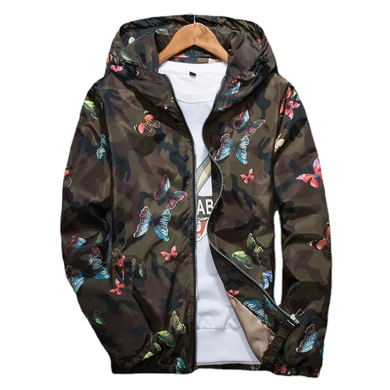 

Jacket Men's Camouflage Flower Butterfly Casual Sports Fashion Versatile Trendy Hooded Jacket Top