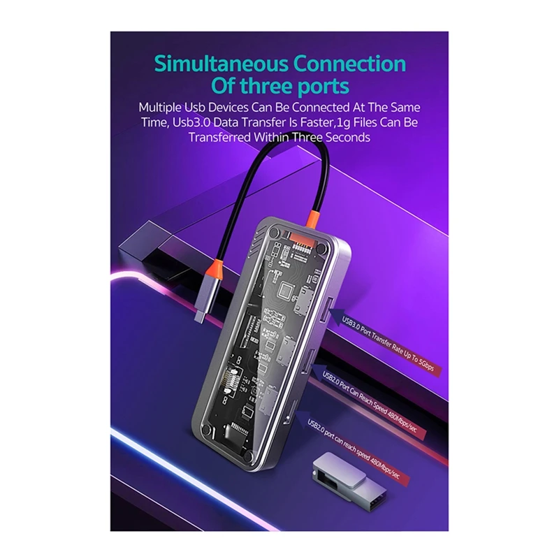 Док-станция 10-в-1 гигабитная с разъемами типа C и USB 100, 3,0 Вт