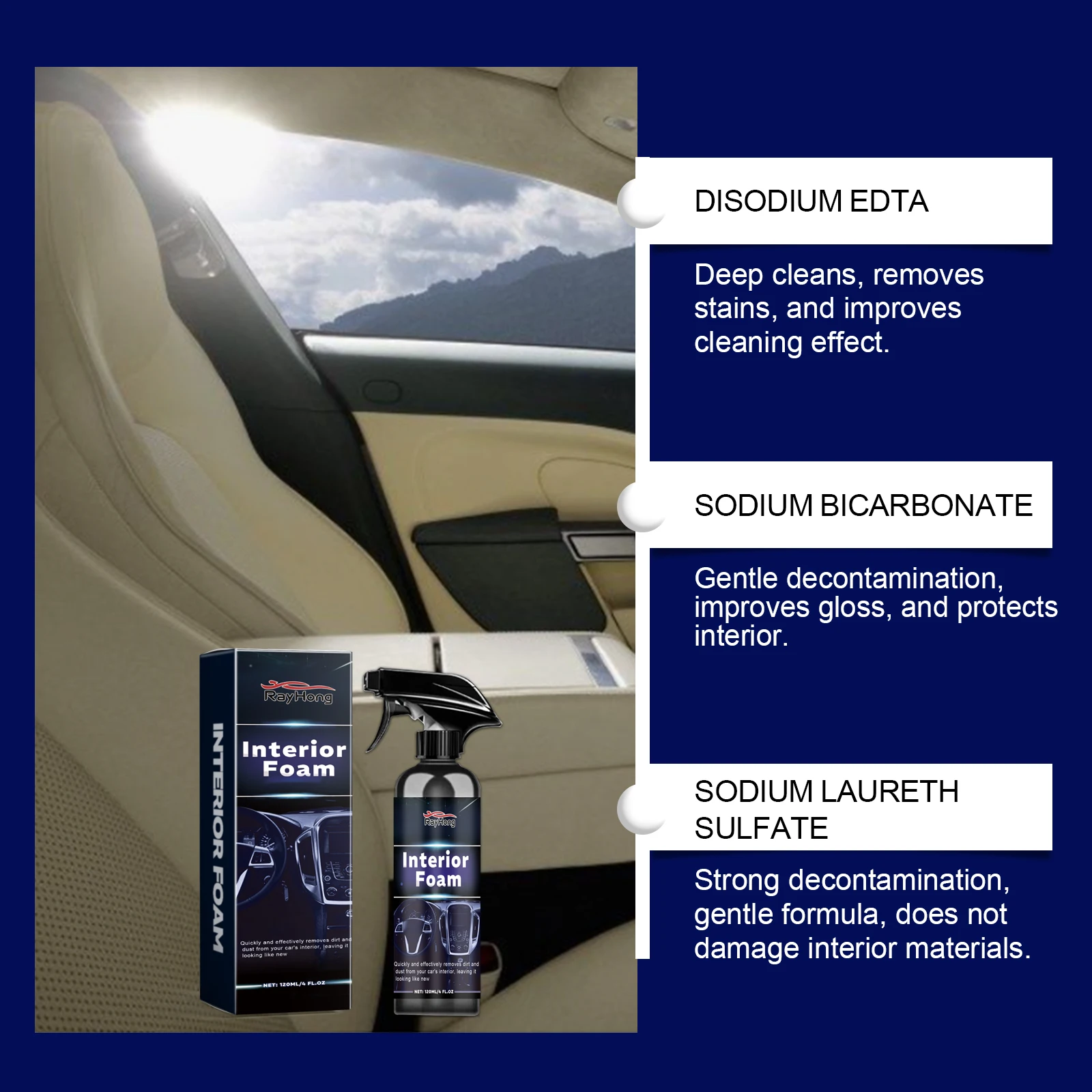 متعددة الأغراض سيارة الداخلية رغوة الأنظف الجلود الفانيلا المنسوجة النسيج رذاذ المنظفات مزيل سقف المقعد داش تنظيف 120 مللي #2