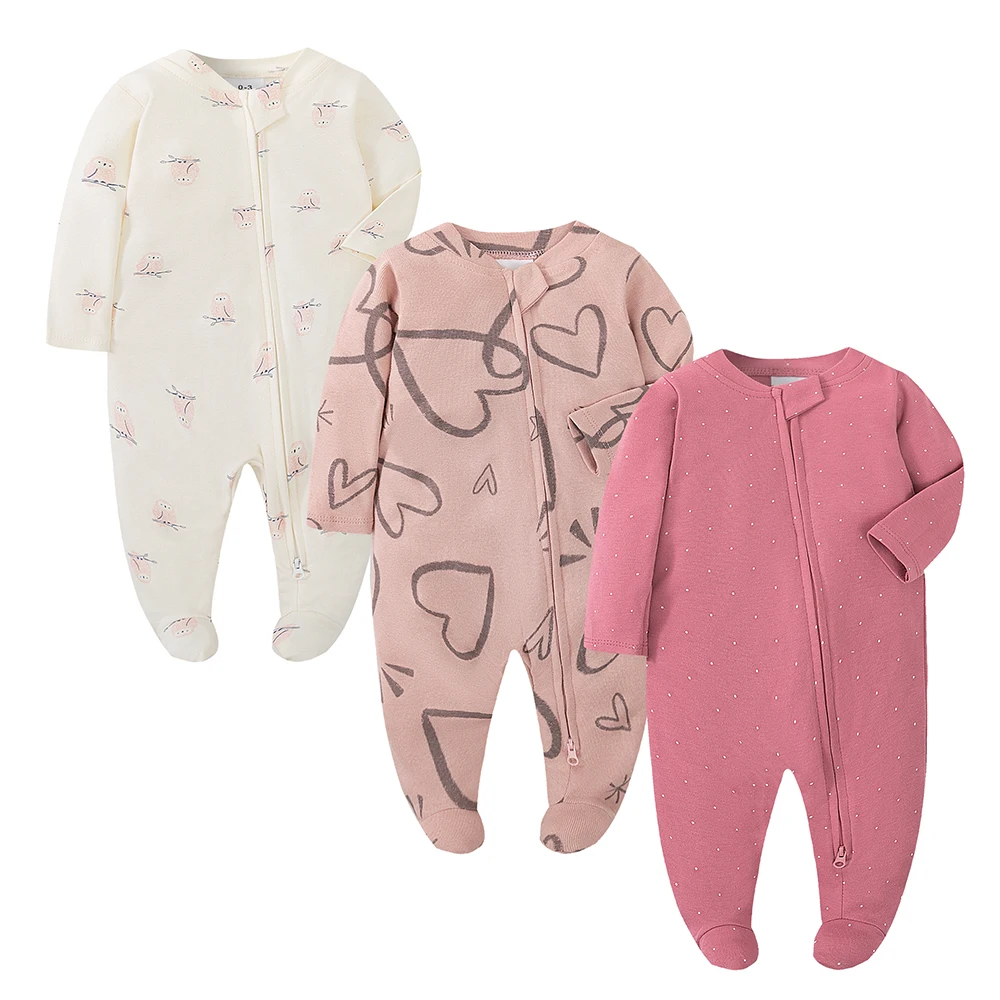Unisex Newborn Baby Footed Pajamas Long Sleeve Zipper Romper Cotton Jumpsuit Solid White 0-12 Months Fashion Baby Clothes