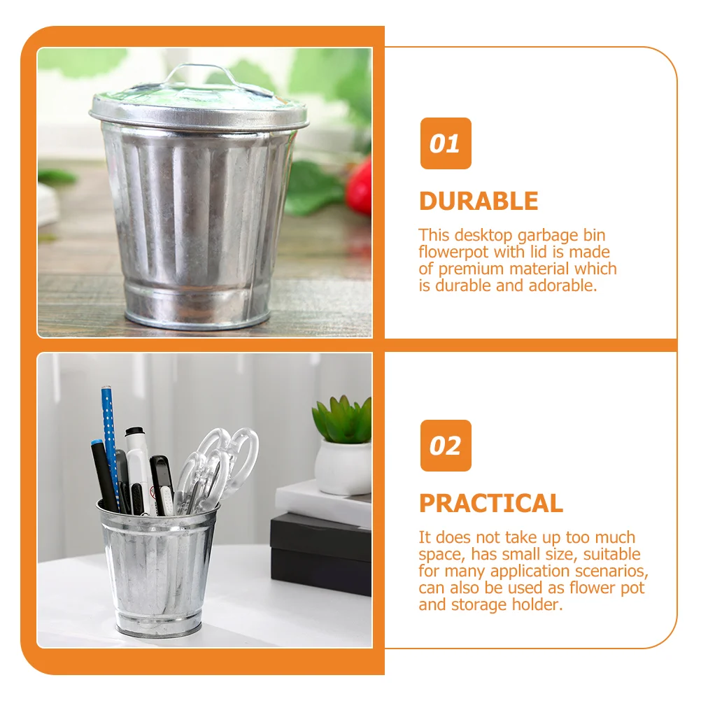 3 Pcs Desk Mini Trash Can Office Rubbish Bin Small Iron Desktop Wastebasket Flowerpot