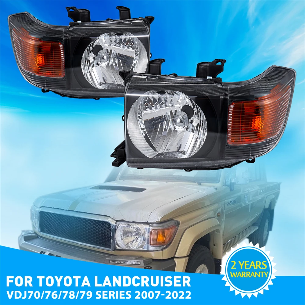 

Pair LH&RH Headlights for Toyota Landcruiser VDJ70/76/78/79 Series 2007-ON Black Car Accessories