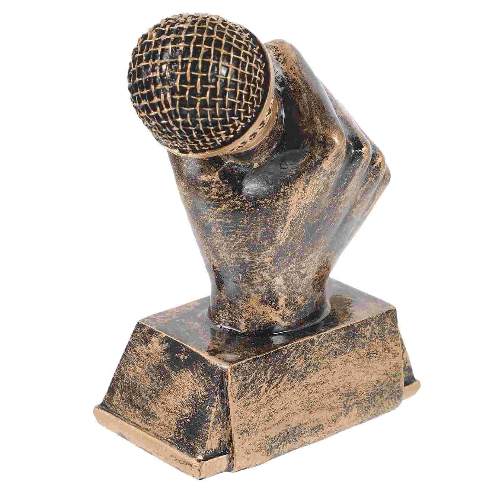 Mini Microphone Music Trophy Resin Singing Award Props Statue Golden Competitions Student