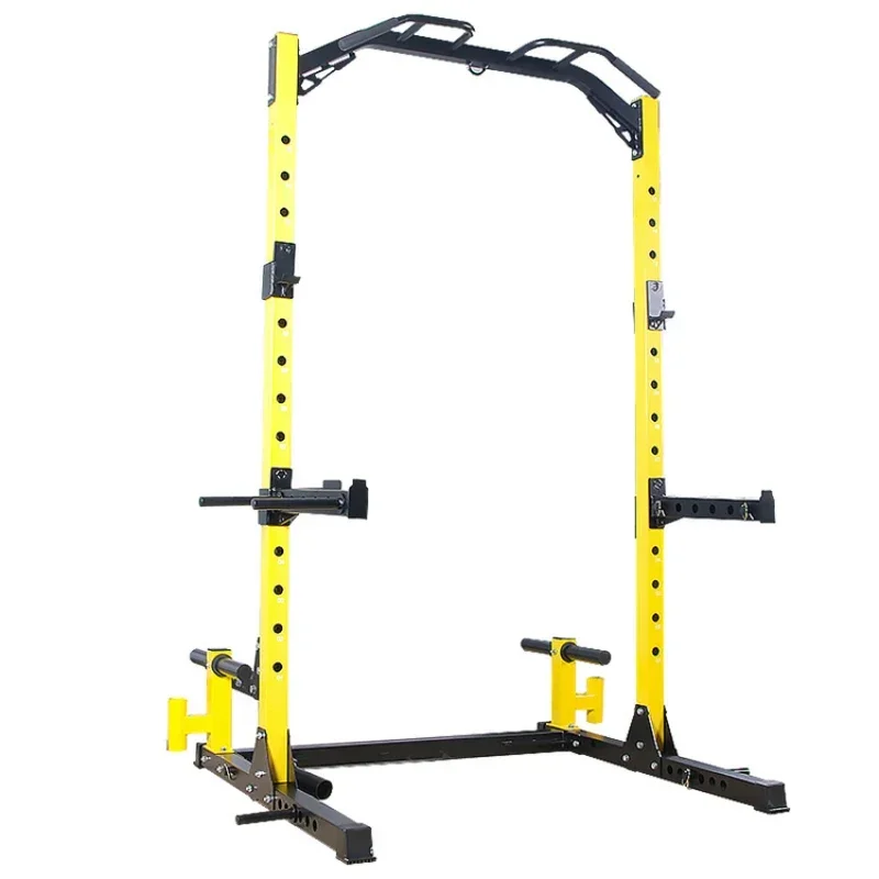 

Multi Functional Squat Stand Power Rack with Pull Up Bar J-Hooks Dip Bars Barbell Holder and Plate Storage for Home Gym