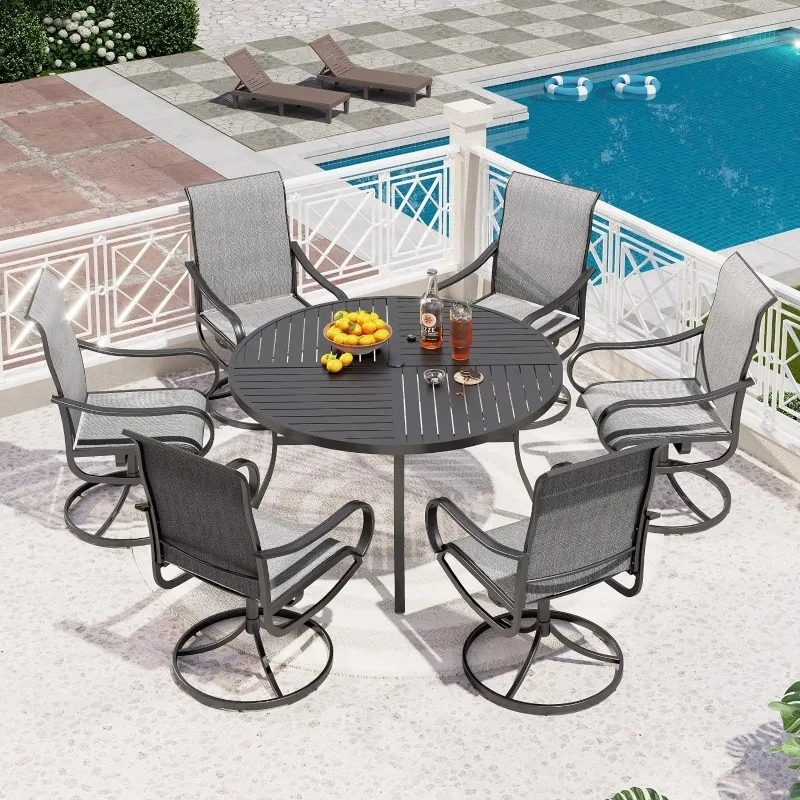 

7 Piece Outdoor Patio Dining Set with 6 Swivel Dining Chairs & 1 Large Round Dining Table54"Dia x 28"H-7 Piece Chair