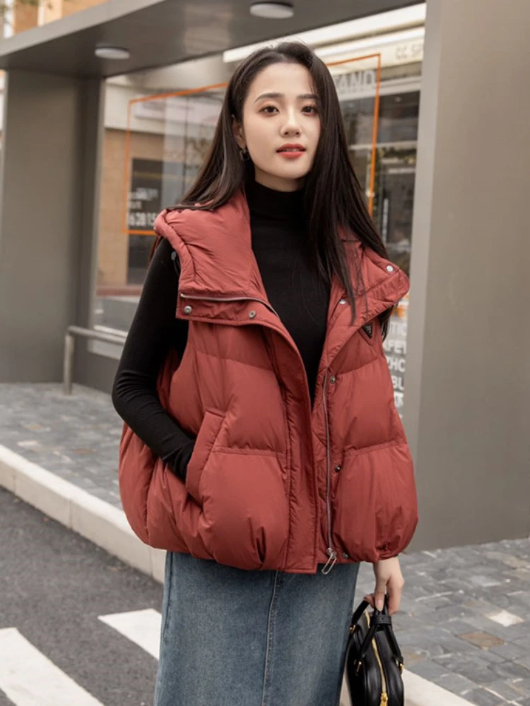 Women's Warm Sleeveless Waistcoat, Fluffy Down Jacket, Casual Parkas, Hooded, Street Style, Fashion, Winter, New, 2024