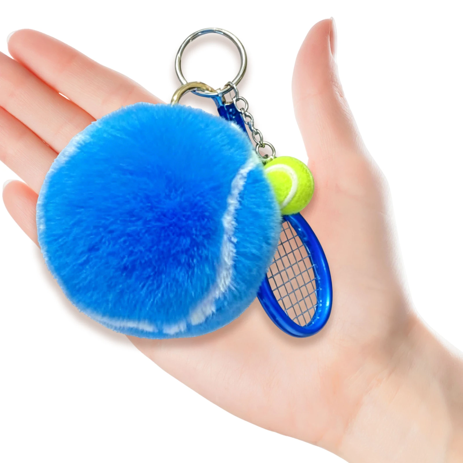 DIY Tennis Fur Key Chain with Racket Cartoon Ball Bag Pendant Multi-Purpose Lovely Key Ring Soft Backpack Charms