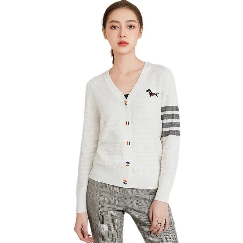 

Elegant Women's Cardigan With Waist-Defining Waistband Dog Embroidery Square Texture - Wholesale for 2025 Fashion