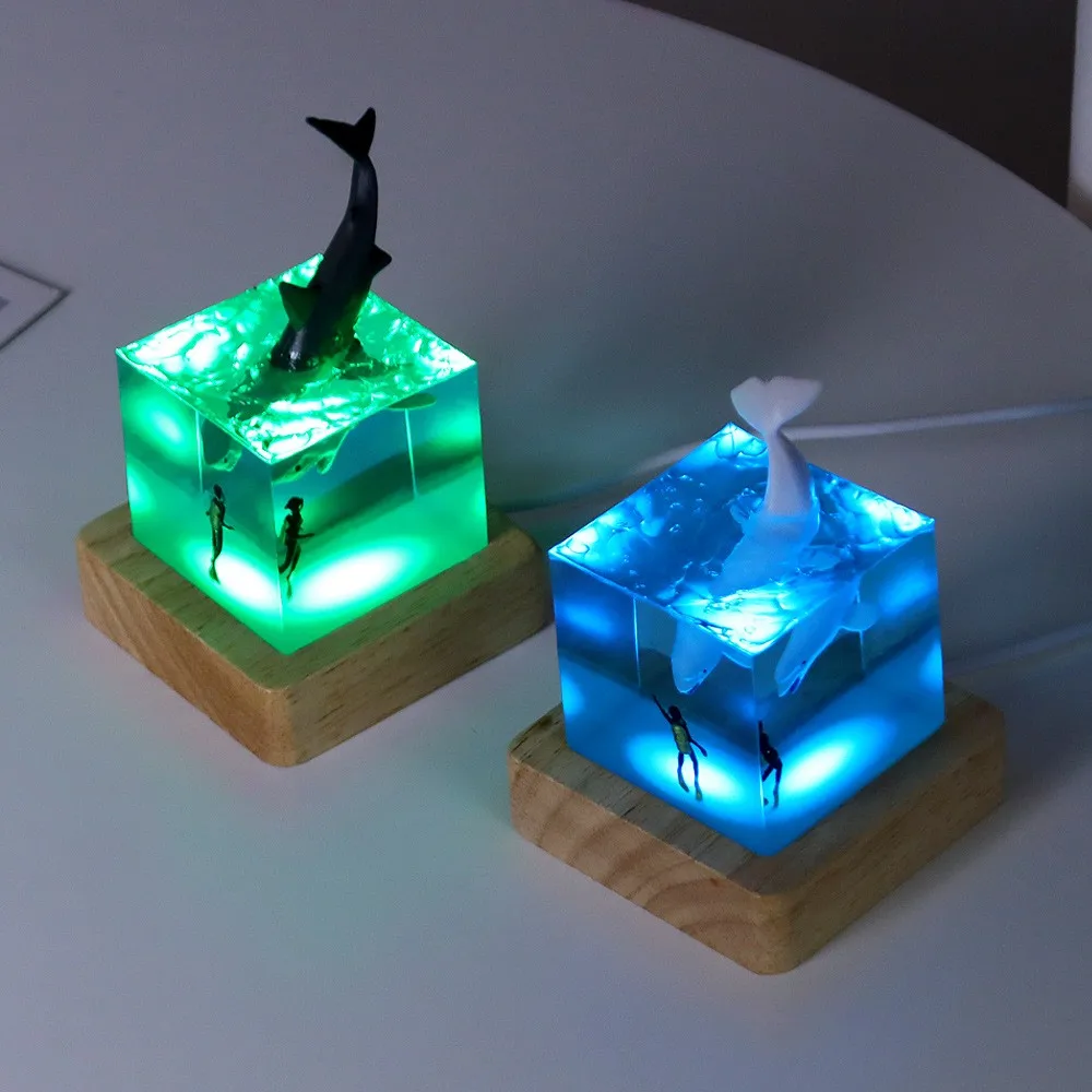 Imagem -03 - Mini Night Light Ornamento Resina do Oceano Cubo Whale Seat Presente 5cm