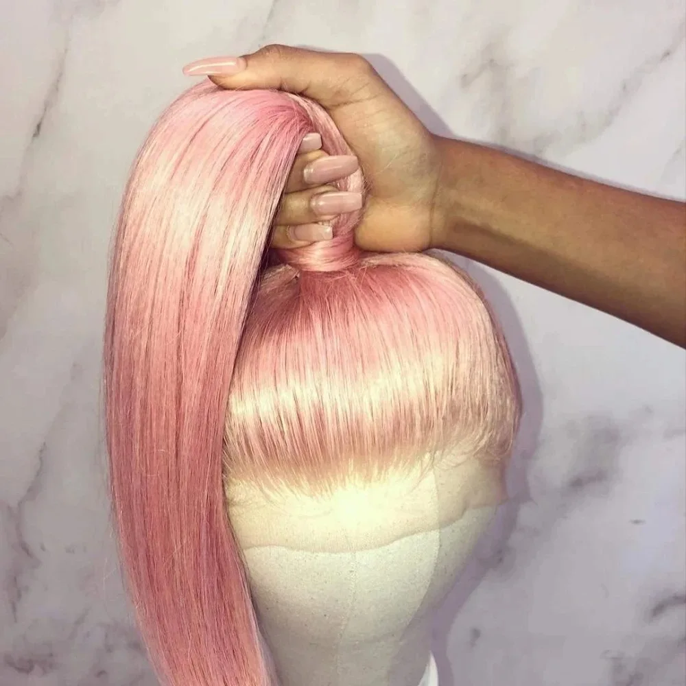 Light Pink Wig Bone Straight Lace Front Wigs 13x4 HD Lace Wigs Free Part for Women Synthetic And Blend Pre Plucked Daily Cosplay
