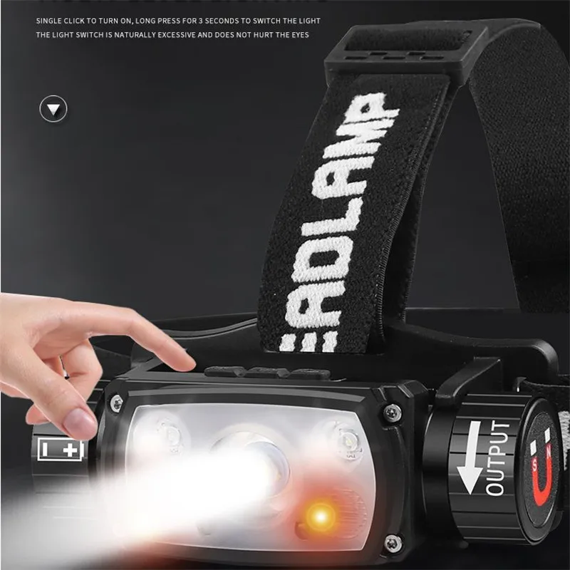 Linterna frontal con Sensor Led C2 para acampada, linterna frontal con batería de 18650 o 21700, recargable e impermeable, para pesca, correr y senderismo