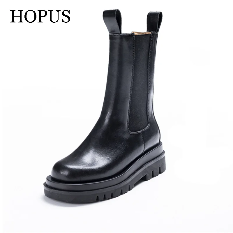 Botas Femininas 2023 Ankle Boots Genuine Leather Chelsea Color Black Leather Boots Winter Warm Plush Boots botas de mujer