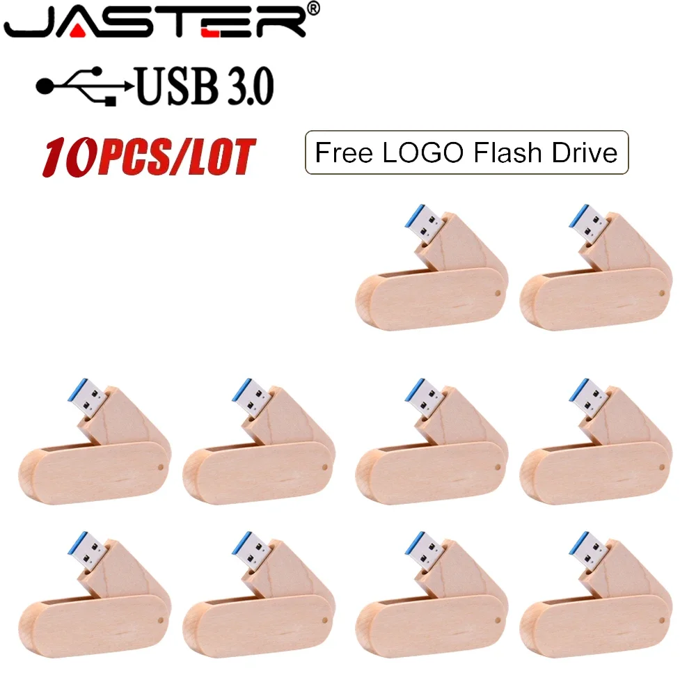 JASTER 3.0 Pen USB 128GB Maple Wooden Rotating U Disk Memory Stick 32G Pen Drive 64G Flash Drive Free GIFT LOGO 10 Pieces 1 Pack