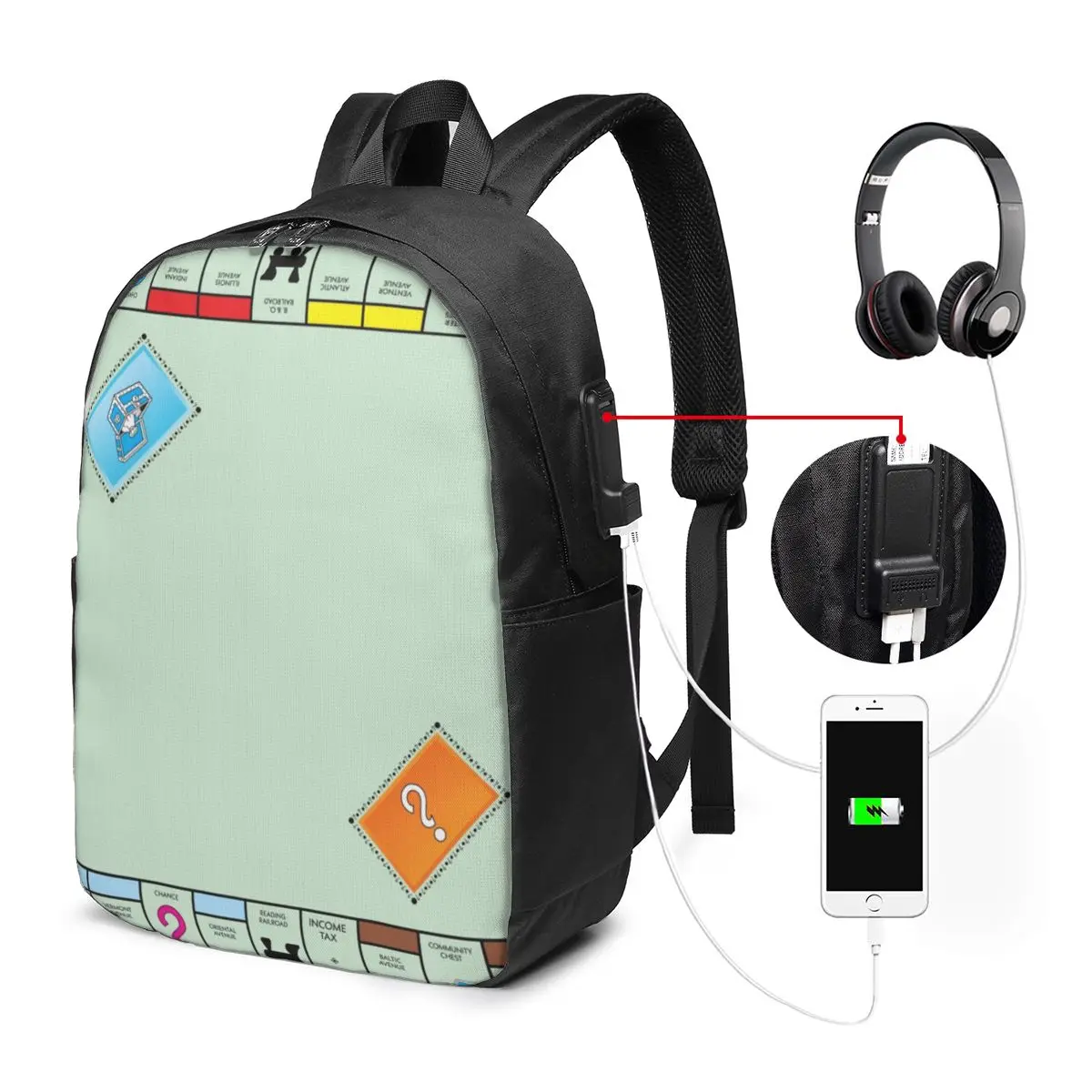 

Board Game Board- Monopoly Backpack Travel Notebook Bag Computer College Student School Bag Laptop Shoulder Bags for Men Women