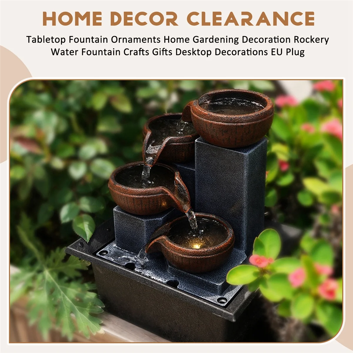 Fuente de mesa, adornos de fuente de mesa, decoración de jardinería para el hogar, fuente de agua de rocalla, manualidades, regalos, decoraciones de escritorio