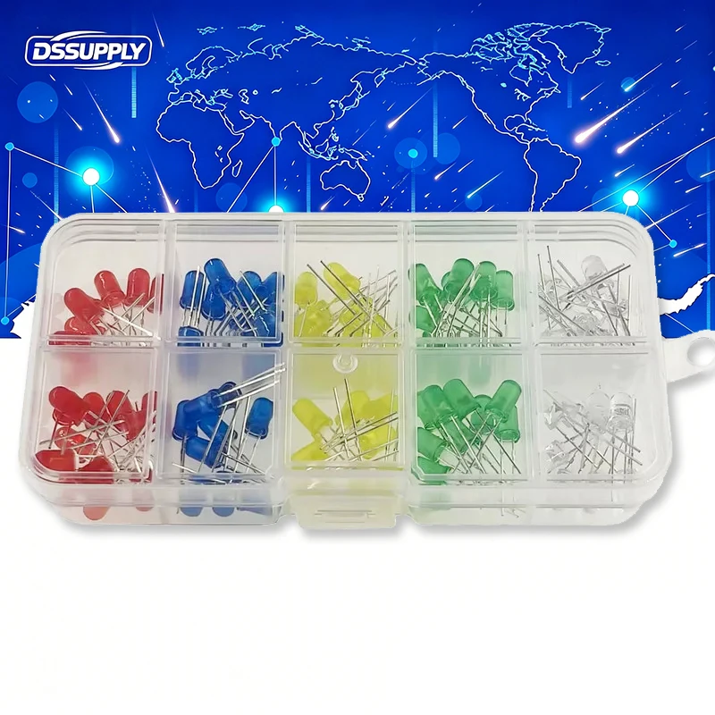 100-200PCS F3 F5 LED Light Emitting Diode Sample Box Red, 3MM 5MM Yellow, Blue, Green, White 40 Pieces Each of 5 Colors